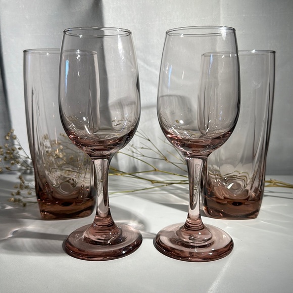 Vintage MCM Libbey Glass Set of 4 • Draped Drinking Glasses & Wine Glasses - Picture 5 of 16